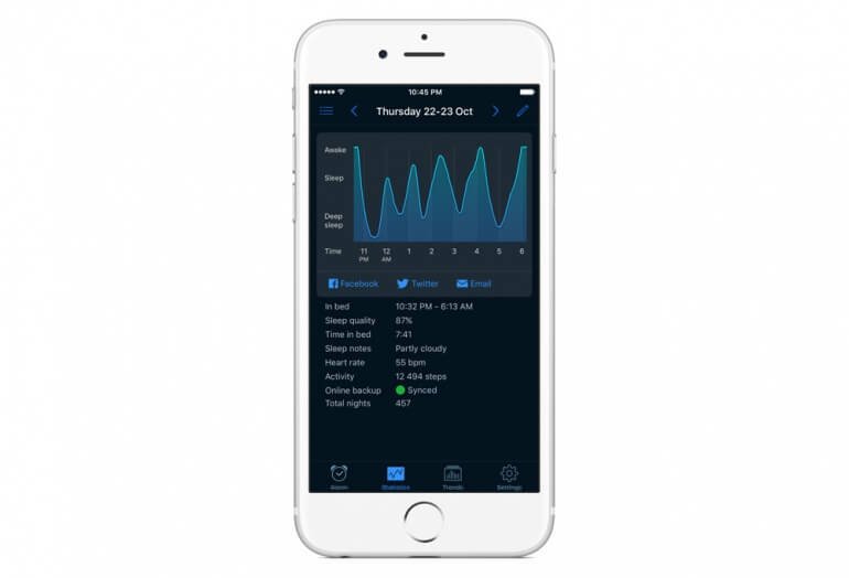 Sleep Cycle iOS App Statistics Screenshot